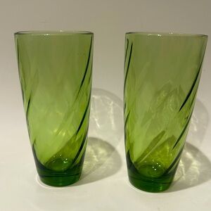 Vintage Hazel Atlas Depression Avocado Green Swirl Glass Set of 2